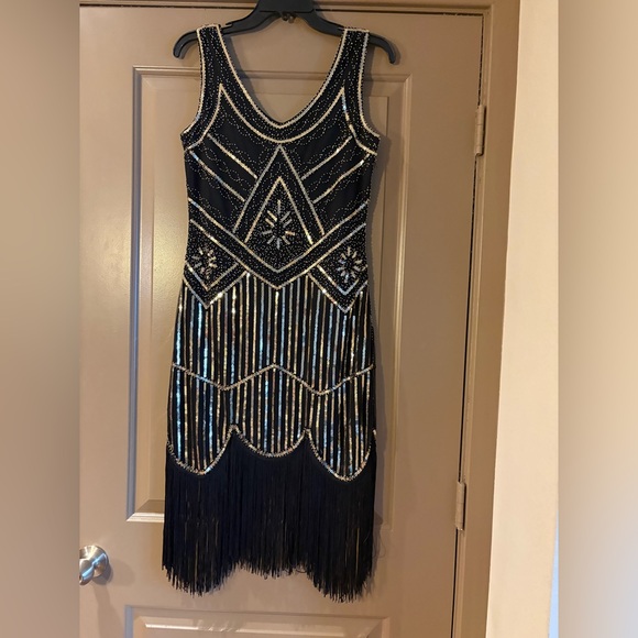 Women's 1920's Dress Flapper Vintage Great Gatsby Knee-Length Dress Party Dress - Picture 7 of 8